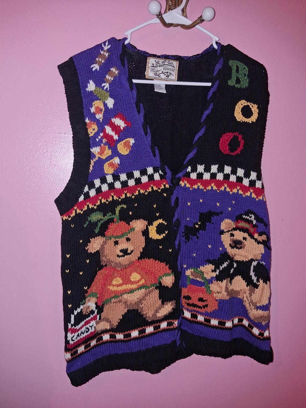 Halloween Teddy Bear Sweater Vest "BOO" Candy Corn